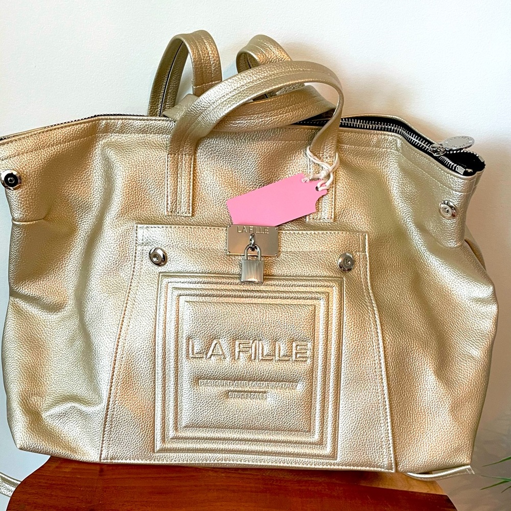 Convertible Back Pack Purse and Tote Bag in Gold